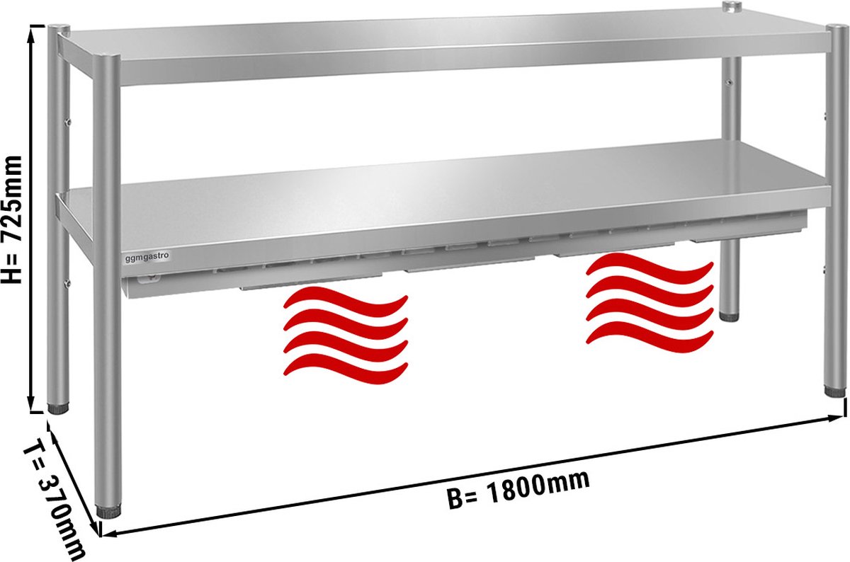 Warmtebrug 1,8 m - met 2 etages - hoogte: 0,7 m | GGM Gastro