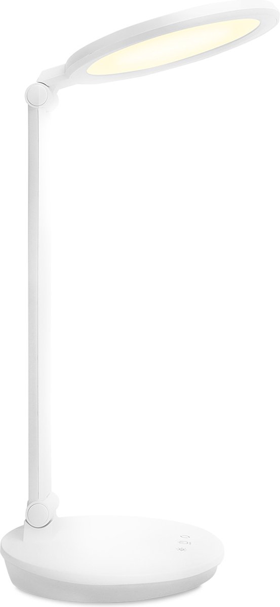 LED Bureaulamp - Igia Awet - 8W - Aanpasbare Kleur - USB Oplaadbaar - Dimbaar - Rond - Mat Wit - Kunststof