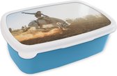 Broodtrommel Blauw - Lunchbox - Brooddoos - Paard - Cowboy - Stof - 18x12x6 cm - Kinderen - Jongen