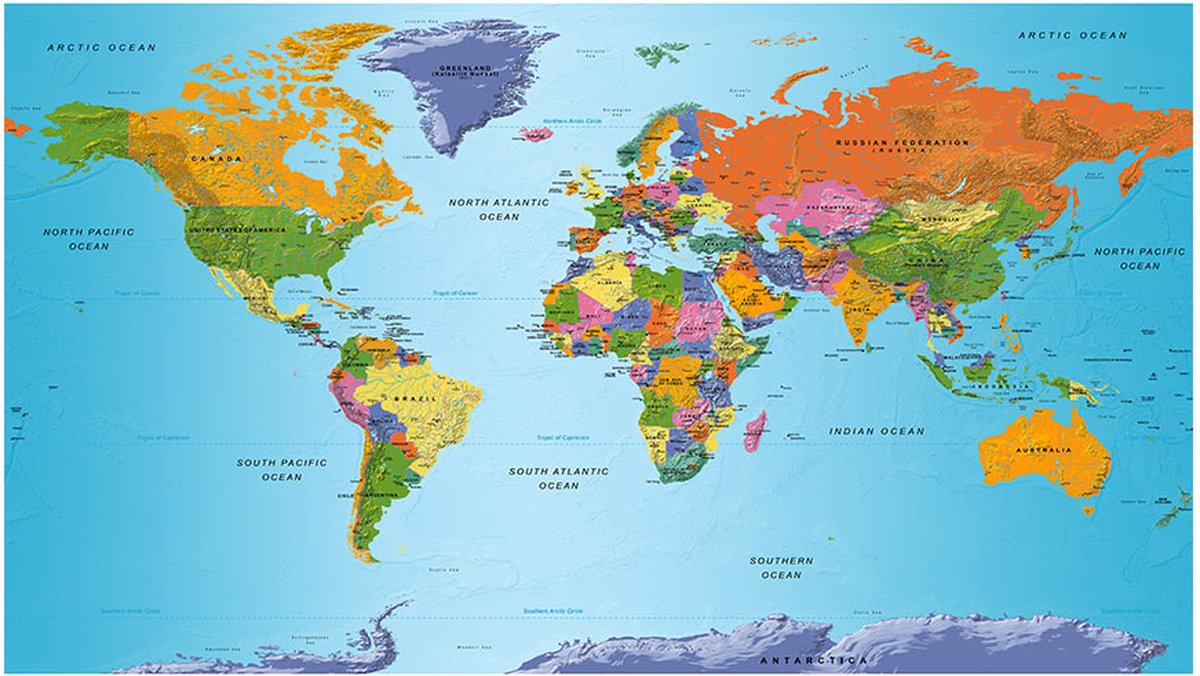 Fotobehang XXL - World Map: Colourful Geography II.