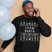 Kersttrui Candy Cane - Met tekst: Team Santa - Kleur Zwart - ( MAAT 4XL - UNISEKS FIT ) - Kerstkleding voor Dames & Heren