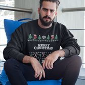Kersttrui Candy Cane - Met tekst: Merry Christmas - Kleur Zwart - ( MAAT S - UNISEKS FIT ) - Kerstkleding voor Dames & Heren