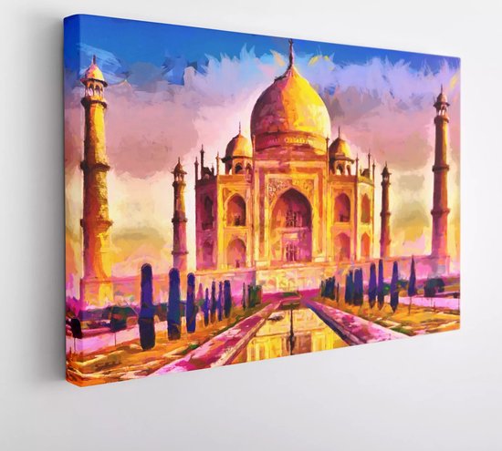 Taj Mahal kleurrijk geel paars digitaal schilderen - Modern Art Canvas - 615914327 - 115*75 Horizontal