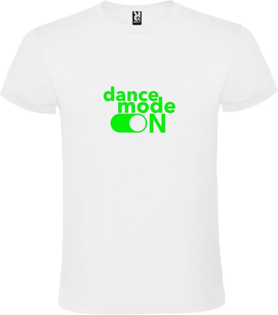 Wit T-Shirt met “ Dance Mode On “ afbeelding Neon Groen Size XXXXL