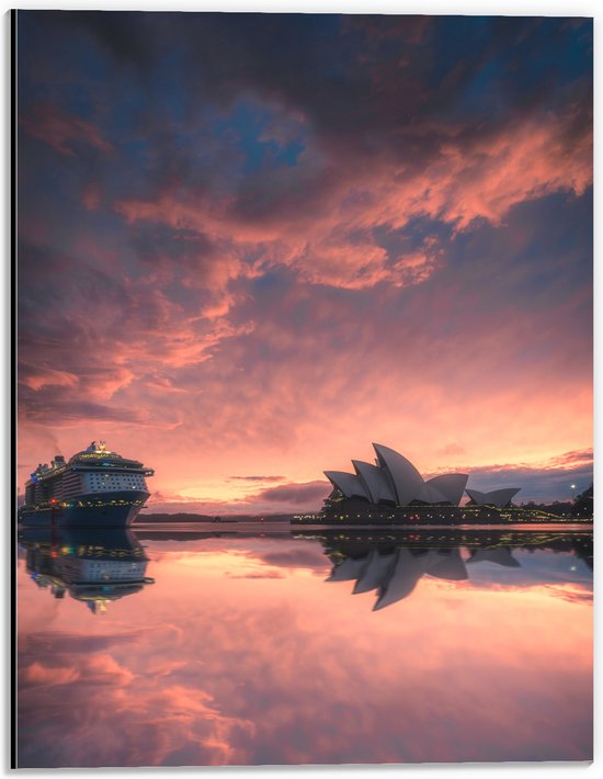 WallClassics - Dibond - Sydney Opera House met Zonsondergang - 30x40 cm Foto op Aluminium (Met Ophangsysteem)