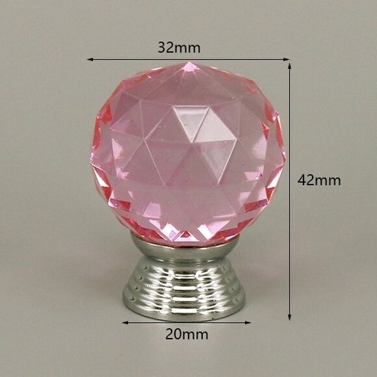 3 Stuks Meubelknop Kristal - Roze & Zilver - 4.2*3.2 cm - Meubel Handgreep - Knop voor Kledingkast, Deur, Lade, Keukenkast