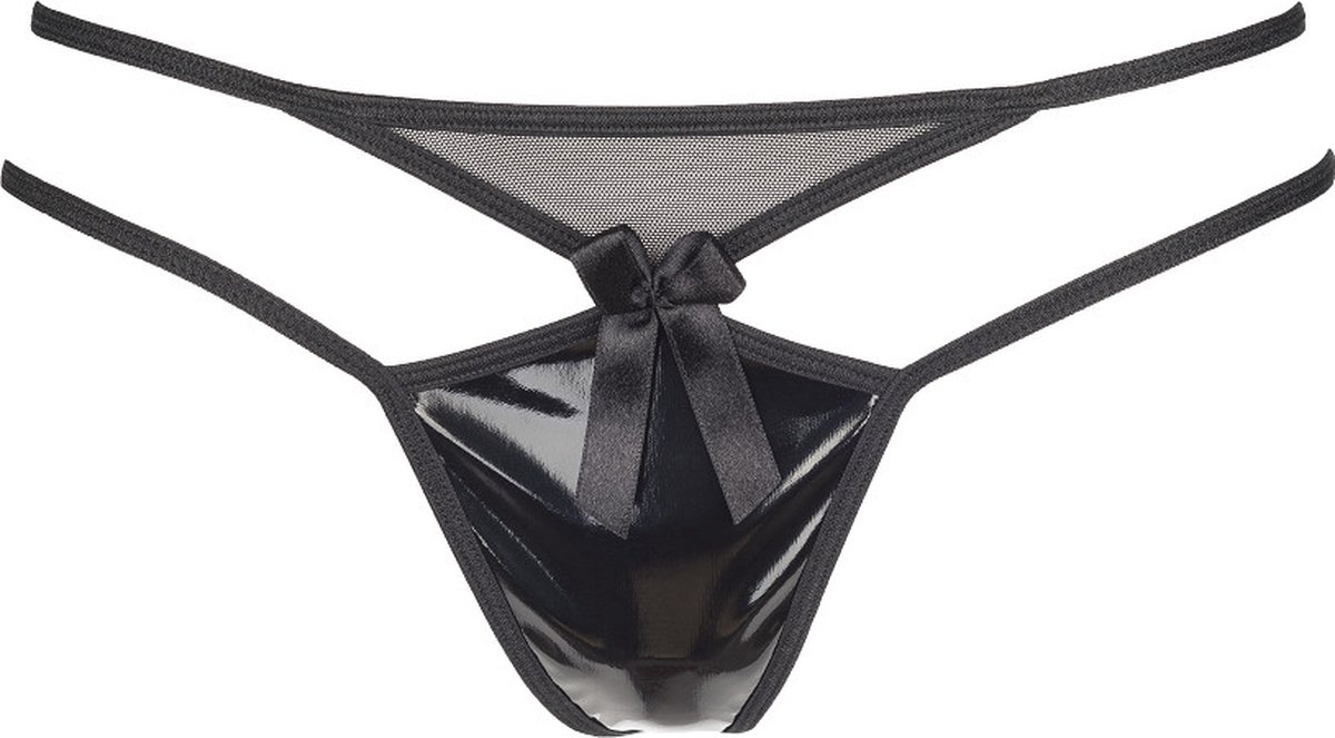 V-8738PS Plus Size string Zwart Wetlook