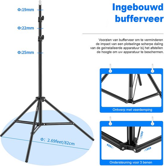 Neewer® - Robuuste lichtstatief Verstelbaar Stabiel Statief voor Reflectoren - Softboxen lampen Paraplu's met 8 kg Draagvermogen - 92-200 cm - Neewer