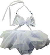 Maat 146 Luxe Bikini zwemkleding Wit met steentjes en strik badkleding tule rok voor baby en kind zwem kleding