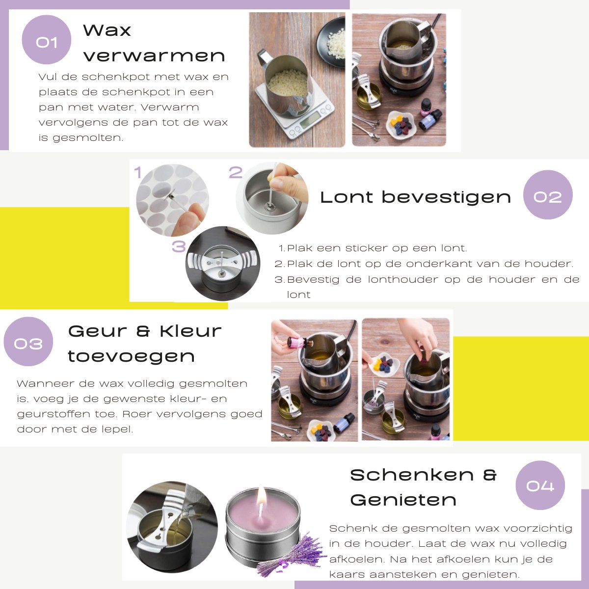VAIVE DIY Kaarsen Maken Set - Kaarsenhouder - Geurkaars - Kaars - Voor Volwassenen & Kinderen — afbeelding 4