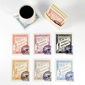 NVG Postzegel glazen onderzetters - onderzetters - Valentijn thema - inclusief envelop houder - flexibel - rechthoek - 6 stuks