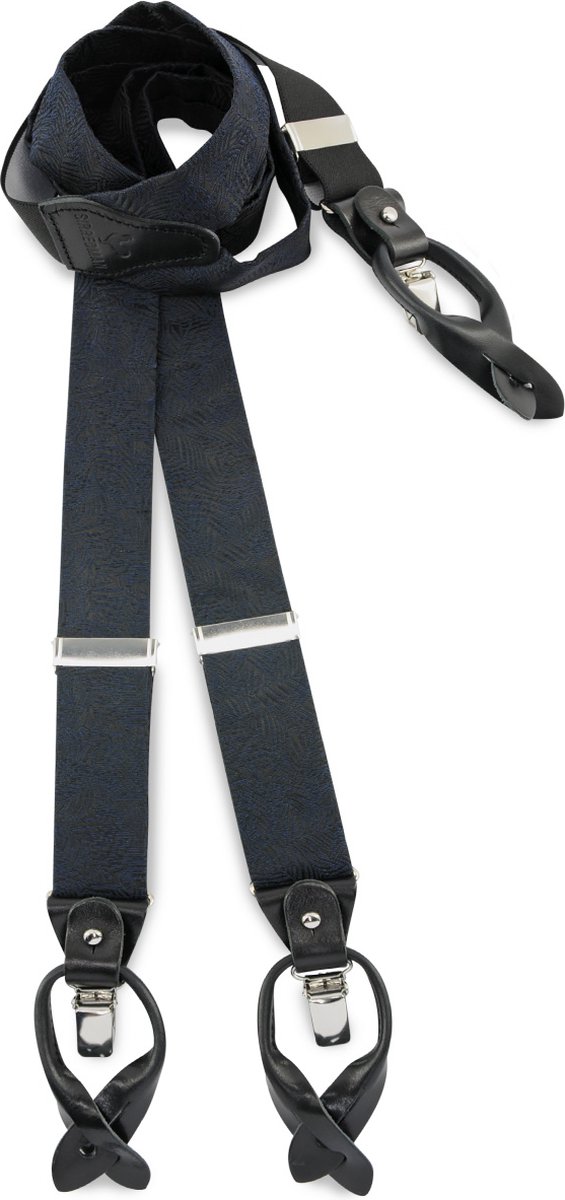 Sir Redman - luxe bretels - 100% made in NL, - Festive Leaves dark navy - donkerblauw / zwart