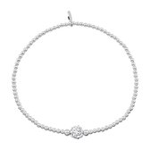 Zilveren armband dames | Zilveren armband van elastiek met zilveren bolletjes en kraal met kristallen
