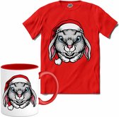 Flappy het kerst konijn - T-Shirt met mok - Heren - Rood - Maat XL