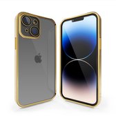 Coverzs telefoonhoesje geschikt voor Apple iPhone 14 Plus hoesje clear soft case camera cover - transparant hoesje met gekleurde rand - goud