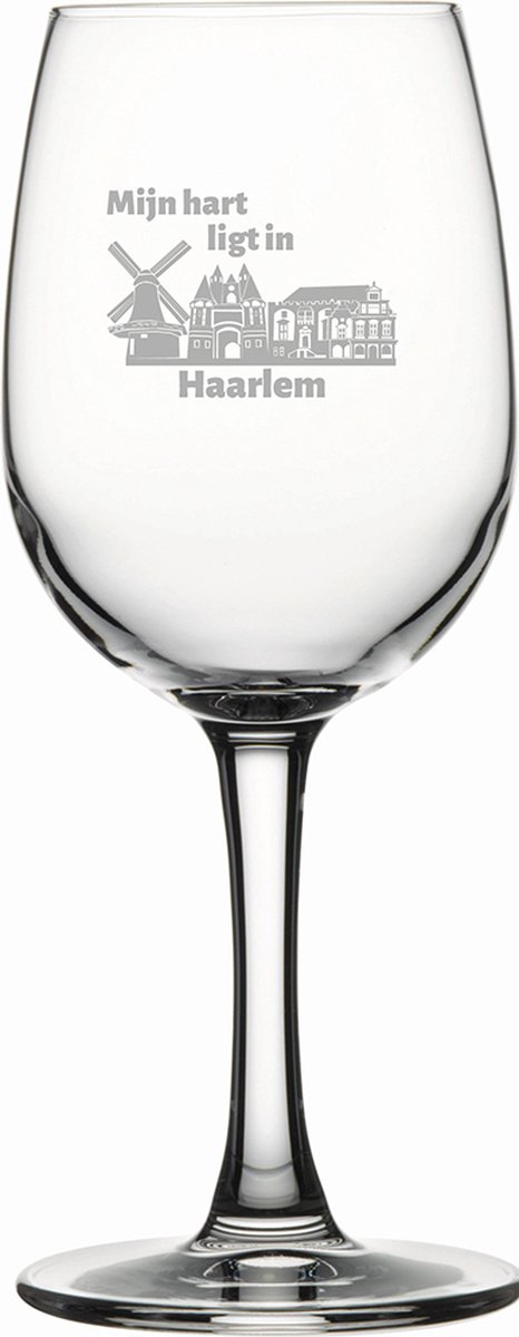 Gegraveerde witte wijnglas 26cl Haarlem
