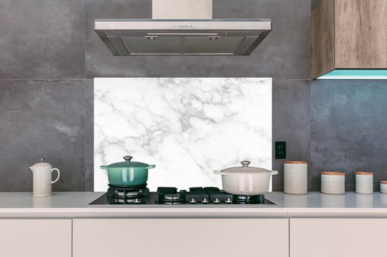 Spatscherm keuken 100x65 cm - Kookplaat achterwand Marmer - Wit - Grijs - Luxe - Marmerlook - Steen - Muurbeschermer - Spatwand fornuis - Hoogwaardig aluminium