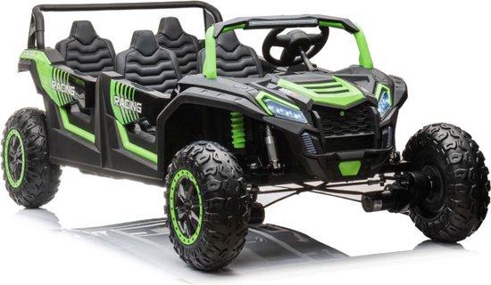 Foto: Luxe 4x4 off road utv buggy 4 persoons elektrische kinderauto 2 x 24 volt tot 120 kg rubberen banden en stoelen van zacht ecoleer ledig gewicht 72 kg 3 snelheidsstanden tussen 5 11 km u elektrische auto voor kinderen groen zwart