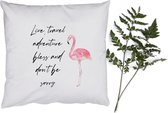 Sierkussens - Kussentjes Woonkamer - 40x40 cm - Live, travel, adventure, bless and don't be sorry - Quotes - Spreuken - Flamingo