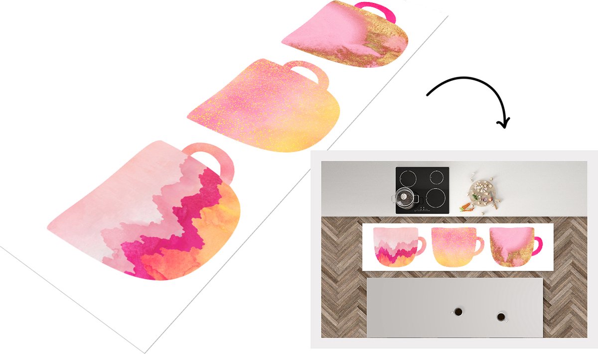 KitchenYeah Keukenloper - Loper keuken - Design - Koffiekop - Roze - Patronen - Keukenloper vinyl, foto 2