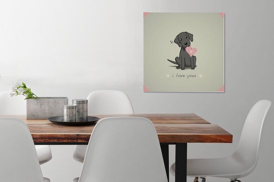 Une illustration d'un chiot noir avec un coeur toile 50x50 cm - Tirage photo sur toile (Décoration murale salon / chambre) / Peintures sur toile Animaux domestiques