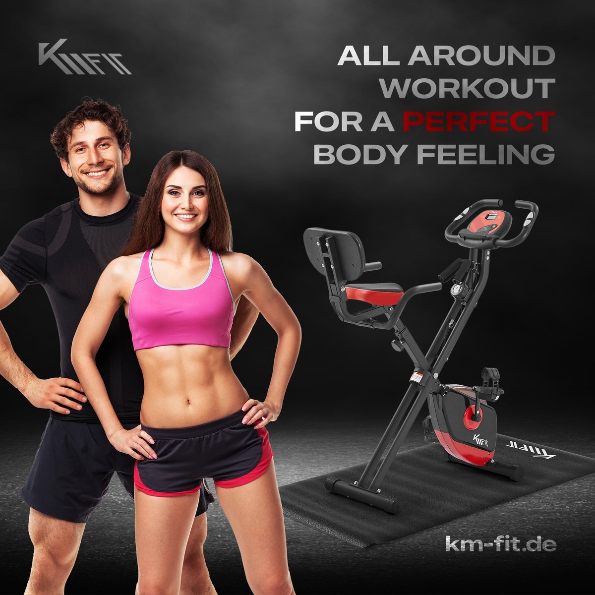 Afbeelding 2 van KM-Fit Hometrainer - 2in1 - Fitnessfiets - Opvouwbare - LCD-scherm - Ergonomisch - tot 100kg - voor cardio- en krachttraining