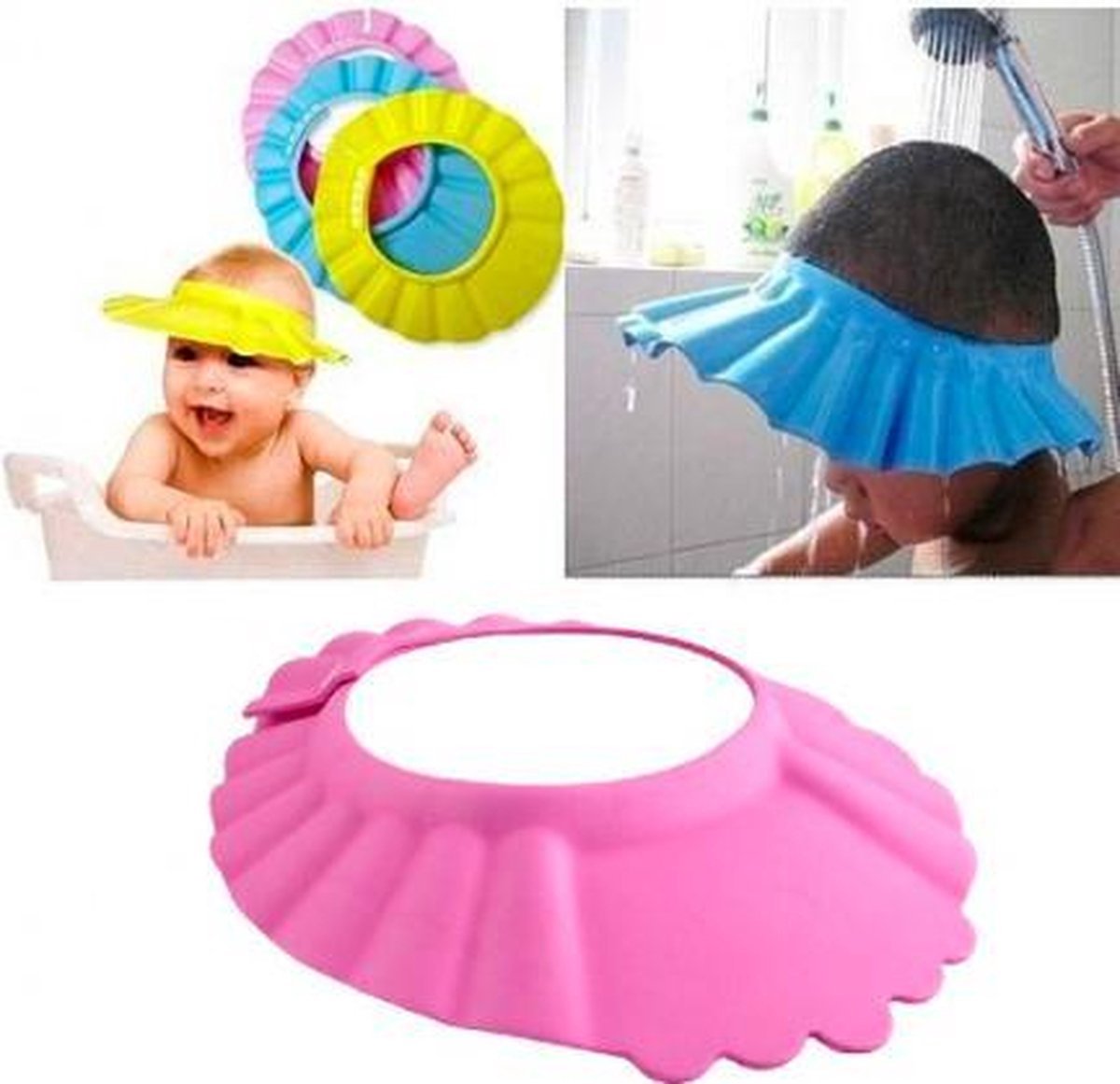 Borvat® | Douchekapje voor baby | Douche Shower Cap | Baby | Kinderen | Douche kap | 3 kleurs Blauw, Roze en geel