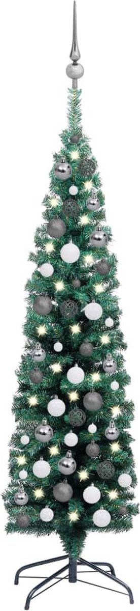 Prolenta Premium - Kunstkerstboom met LED's en kerstballen smal 120 cm groen