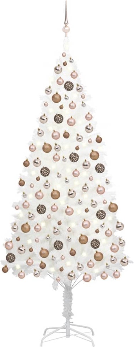 Prolenta Premium - Kunstkerstboom met LED's en kerstballen 210 cm wit