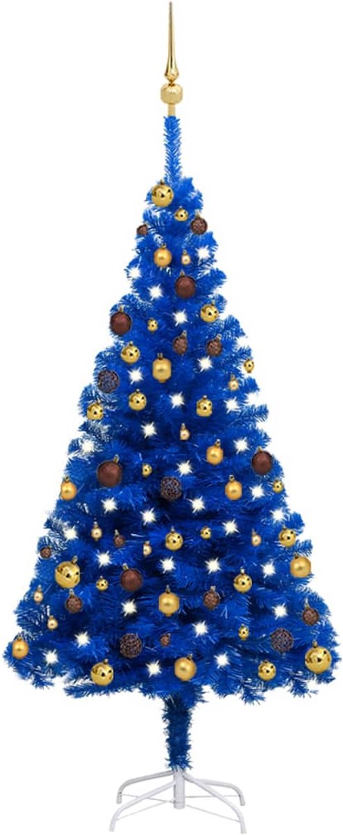 Prolenta Premium - Kunstkerstboom met LED's en kerstballen 150 cm PVC blauw