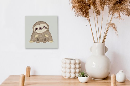 Peintures sur toile - Illustration pour enfants d'un paresseux heureux - 20x20 cm - Décoration murale