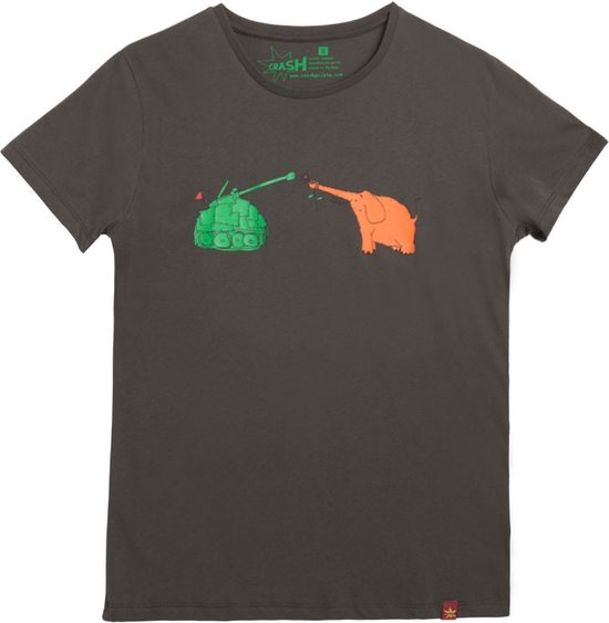 Elephant Tank Tshirt- Met Korte Mouwen - Groen Oranje Bedrukt - XL