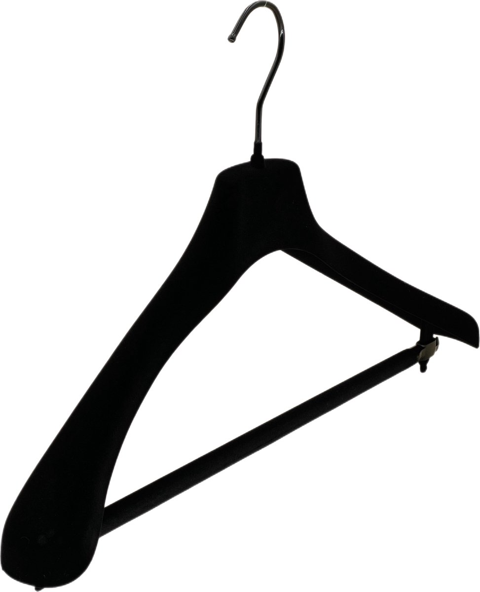 TopHangers [Set van 5] - Luxe uitgevoerde zwart fluwelen (velours / flock / fluweel / velvet) kostuumhangers / kledinghangers / garderobehangers / jashangers met bijpassende zwarte haak en brede schouders voor jassen, truien, vesten en colberts