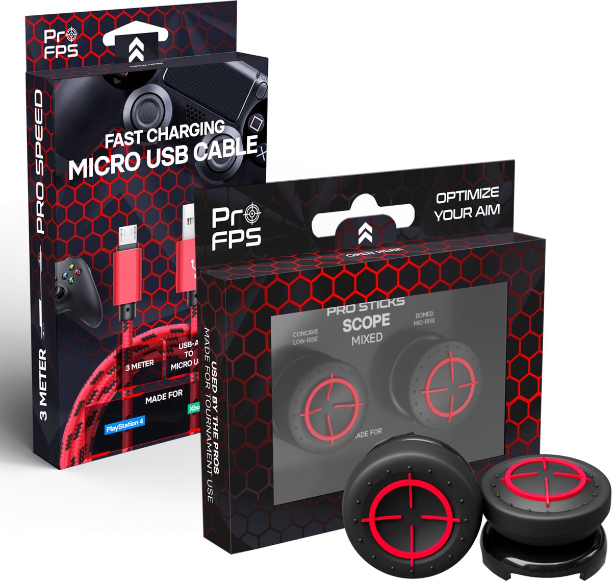 ProFPS Duo Pack geschikt voor PlayStation 4 (PS4) Controller - Thumbsticks Mixed + Micro USB Oplader - eSports Gaming Accessoires