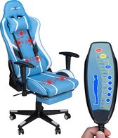 Gaming Stoel - ergonomische pc -stoel - met lumbale en nekondersteuning - verstelbare - met Massage Lumbar Ondersteuning en Intrekbare Voetsteun - blauw wit