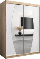 InspireMe - Kledingkast met 2 schuifdeuren, Modern-stijl, Een kledingkast met planken en een spiegel (BxHxD): 150x200x62 - GLOBE 150 Sonoma Eik + Wit Mat