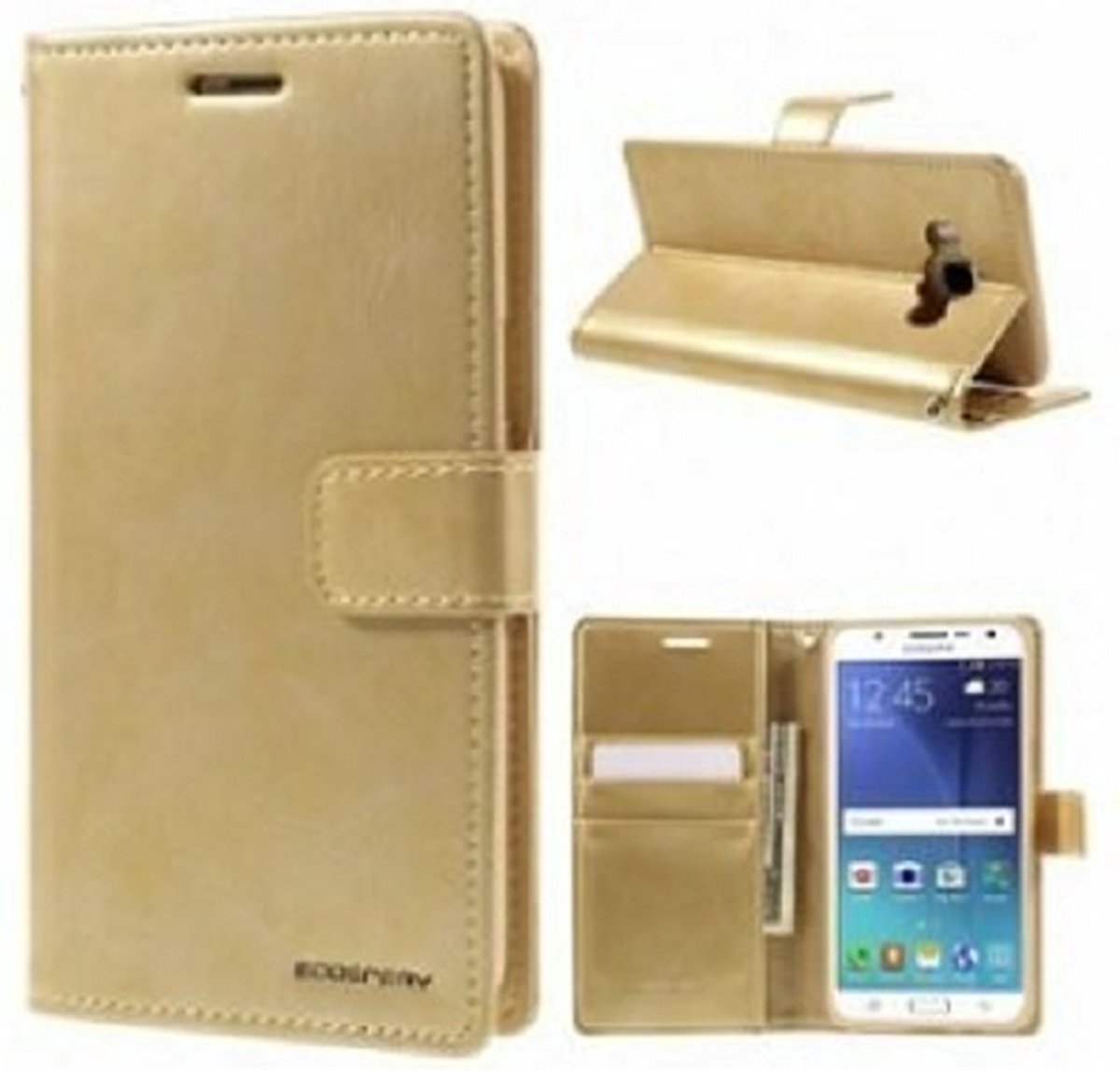 Samsung J5 2016 Hoesje Met Pasjeshouder Bookcase Goud