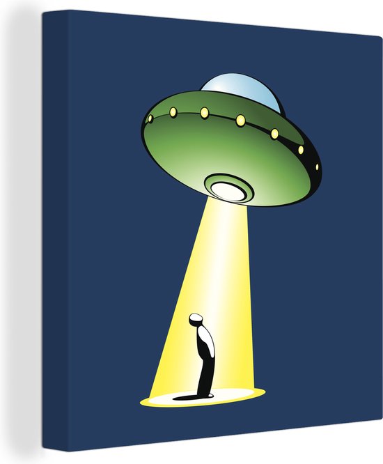 Canvas Schilderijen - een UFO die een persoon inspecteert - Wanddecoratie