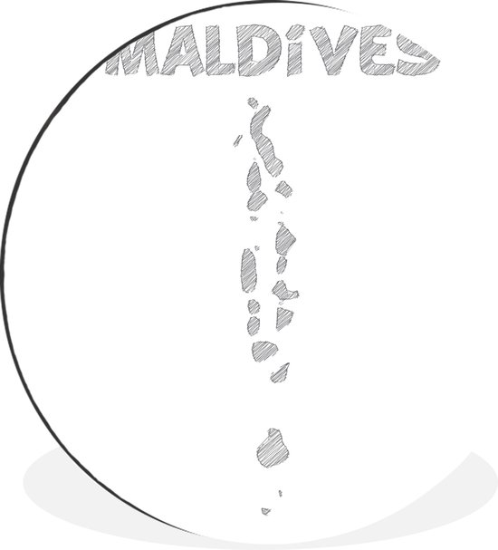 WallCircle - Wandcirkel - Muurcirkel - Illustratie van een potlood grijze kaart van de Malediven - Aluminium - Dibond - ⌀ 90 cm - Binnen en Buiten