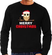 Bellatio Decorations leuke dieren Kersttrui christmas uil Kerst - sweater zwart - heren XXL