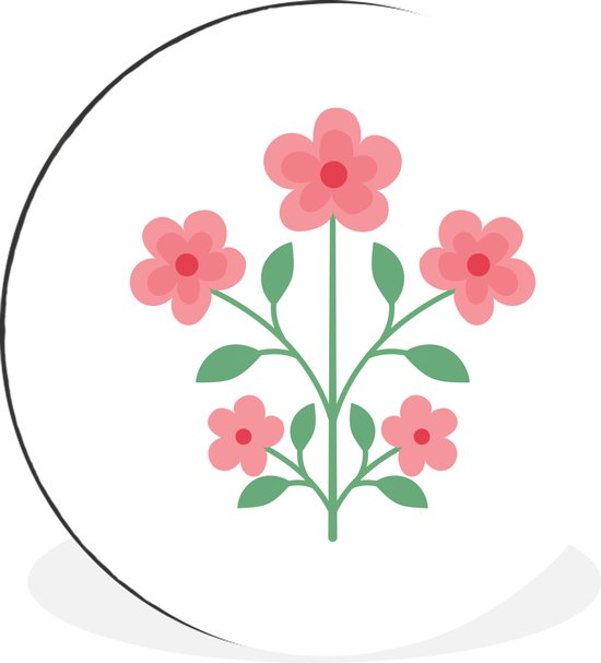 WallCircle - Wandcirkel - Muurcirkel - Minimalistische illustratie van roze bloemen - Aluminium - Dibond - ⌀ 30 cm - Binnen en Buiten