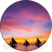 Coucher de soleil avec voiliers à la plage de Boracay Cercle mural aluminium ⌀ 90 cm - impression photo sur cercle mural / cercle vivant / cercle de jardin (décoration murale)