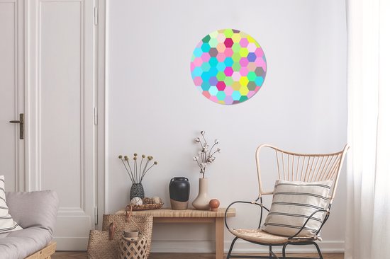 Cercle mural hexagones abstraits aluminium ⌀ 30 cm - impression photo sur cercle mural / cercle vivant / cercle de jardin (décoration murale)