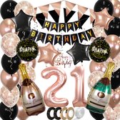 21 Jaar Feest Verjaardag Versiering Confetti Helium Ballonnen Slingers Happy Birthday Rose Goud & Zwart XL SET – 60 Stuks