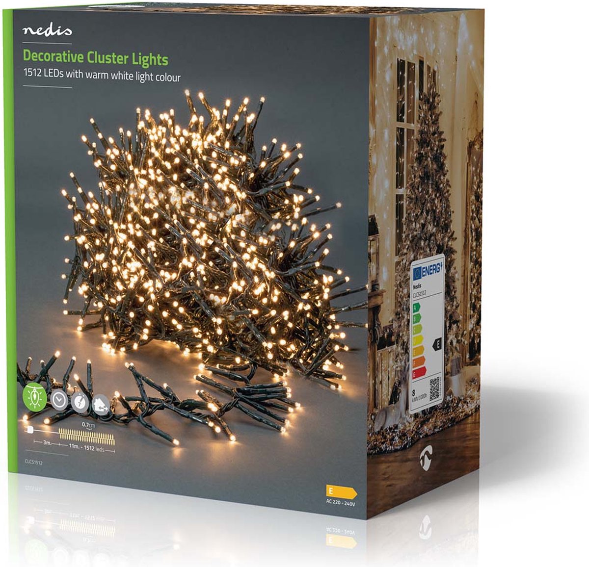 Nedis Kerstverlichting - Cluster - 1512 LED's - Warm Wit - 11.00 m - Licht effecten: 7 - Binnen & Buiten - Netvoeding