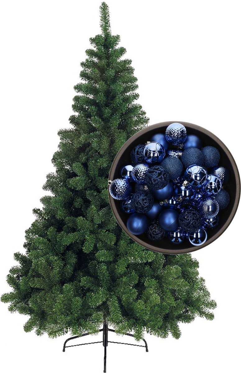 Bellatio Decorations kerstboom H180 cm - met kerstballen kobalt blauw