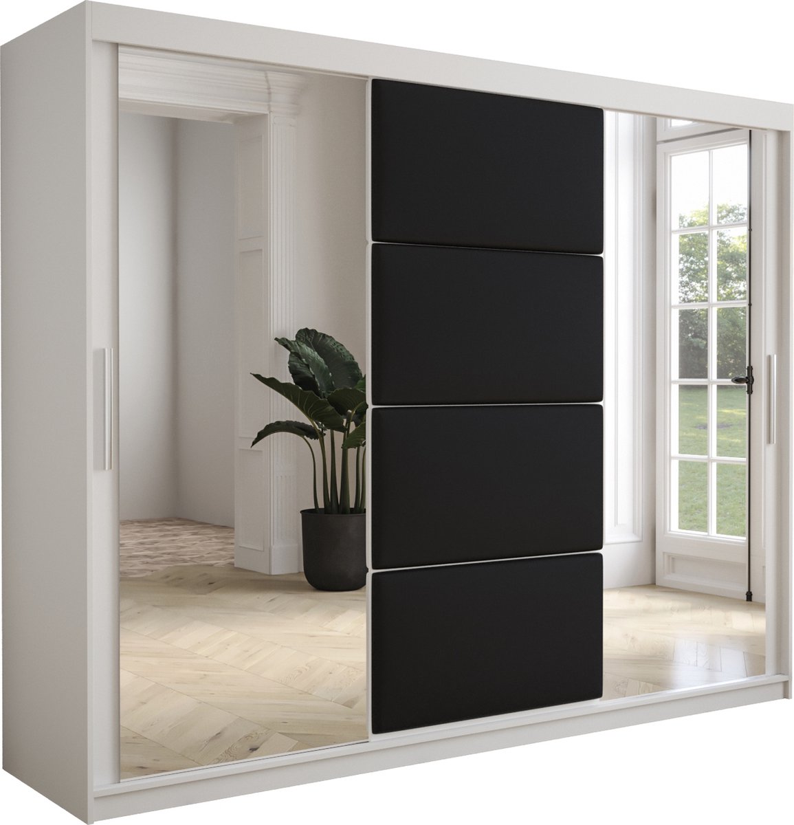 InspireMe- Armoire avec 3 portes coulissantes, Porte miroir, Style loft,  Armoire