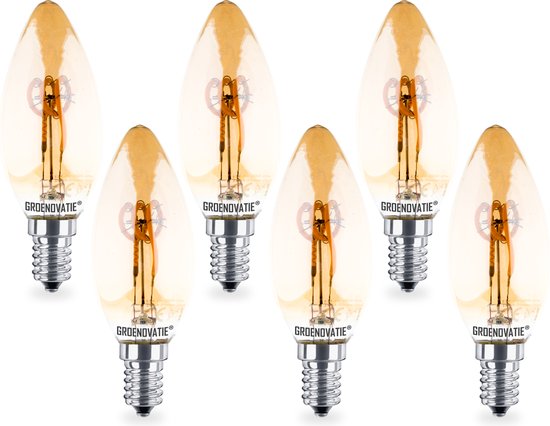 Groenovatie E14 LED Filament Candle Lamp 4W - Goud - Extra très chaud - Intensité variable - Paquet de 6