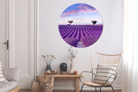 Cercle mural - Plastique - Cercle mural - Lavande - Arbres - Fleurs - Violet - Tableau rond - Décoration murale ronde - Cercle Décoration murale - 150x150 cm - Cercle mural intérieur - Chambre