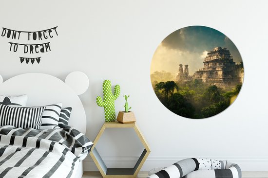 WallCircle - Cercle Mural - Cercle Mural - Temple - Jungle - Nuages - Ciel - Nature - Aluminium - Dibond - 90x90 cm - Intérieur et Extérieur